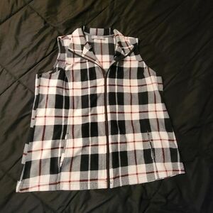 Black White Red Plaid Vest